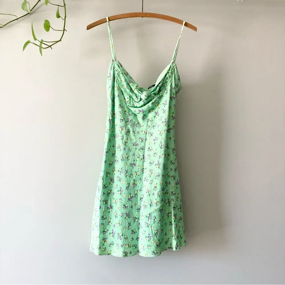 Zara floral print mini satin summer dress M‎